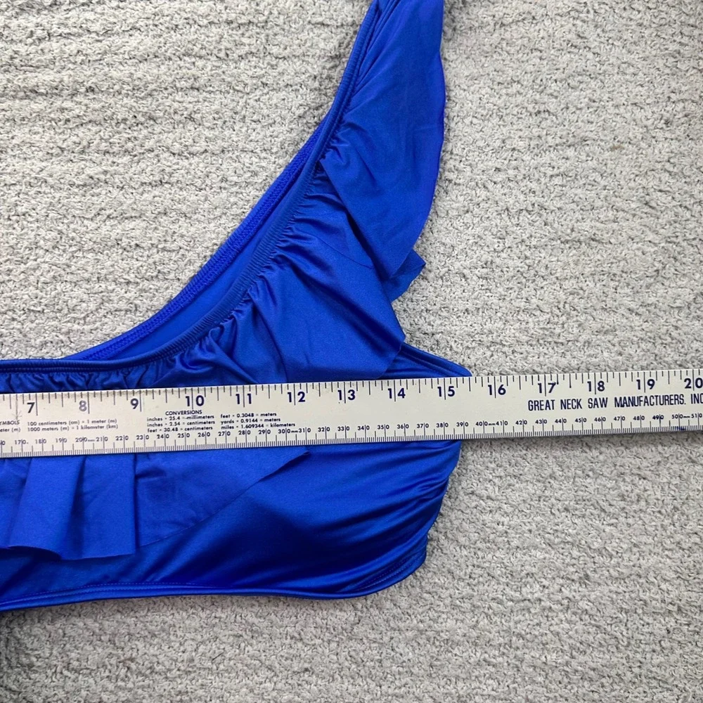Aerie Bikini Top One Shoulder Ruffle Blue Large Boho Coastal Mermaidcore Chic